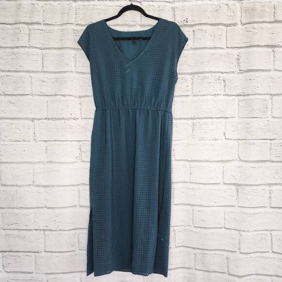 J. Crew Perforated Laser Cut Diamonds Draped Midi Dress Green Size 6 Holiday - Picture 1 of 14